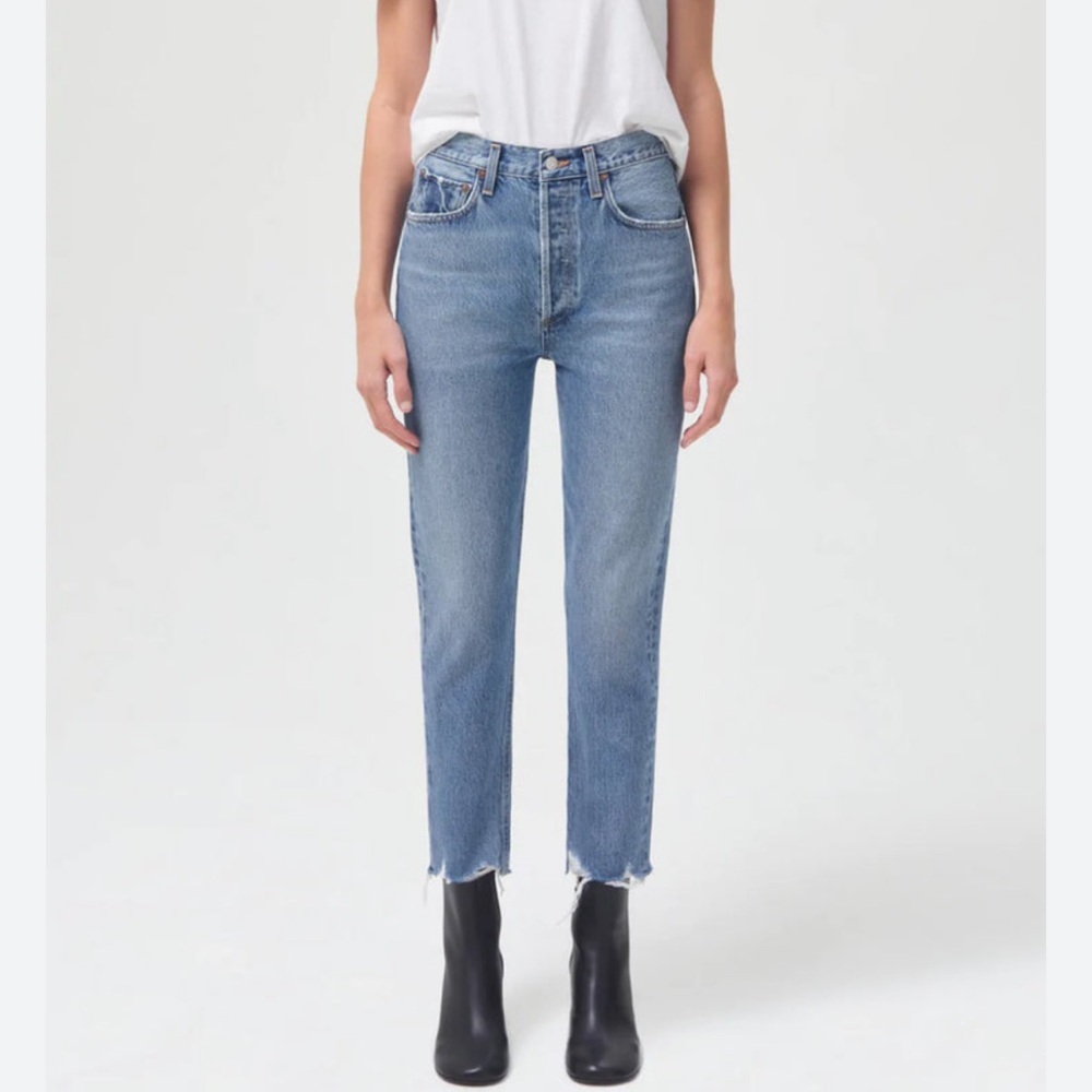 AGOLDE Riley High Rise Straight Leg Ankle Crop distressed